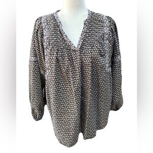 Old Navy Black Mixed Print Long Sleeve Boho Blouse Women’s Large